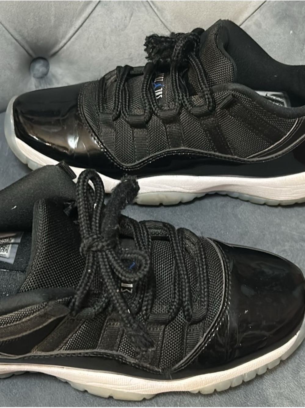 Jordan 11 Kids Black Patent Low-Top Sneakers with White Sole